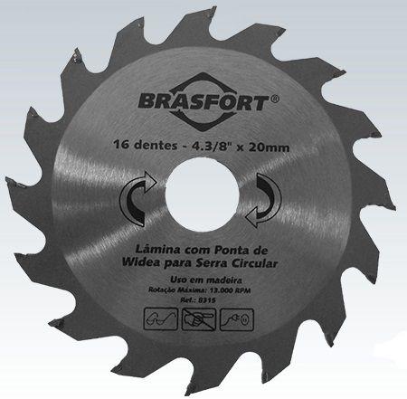 Disco De Serra Circular Para Madeira Lâmina Com 16 Dentes De Widea 4 3/8 Polegadas Furo 20mm Brasfort 8315 Menor preço em Disco De Serra Circular Para Madeira Lâmina Com 16 Dentes De Widea 4 3/8 Polegadas Furo 20mm Brasfort 8315