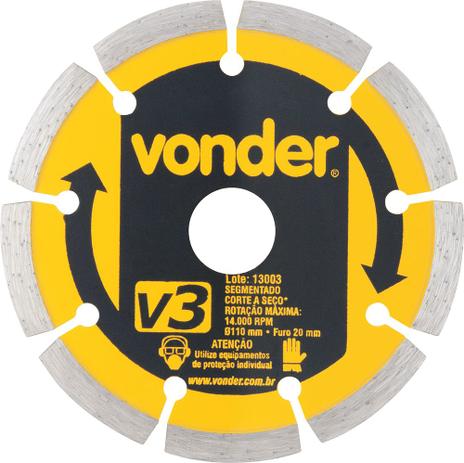 Disco diamantado 110mm segmentado furo 20mm v3 - Vonder Menor preço em Disco diamantado 110mm segmentado furo 20mm v3 - Vonder