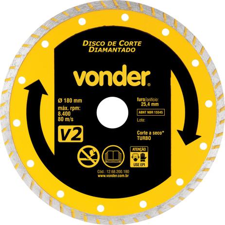 Disco diamantado 180mm turbo furo 25mm v2 - Vonder Menor preço em Disco diamantado 180mm turbo furo 25mm v2 - Vonder