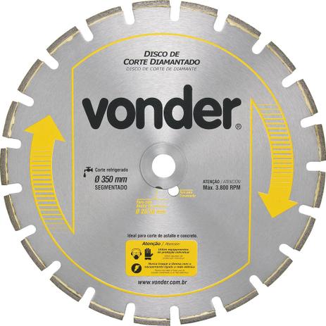 Disco diamantado 350mm segmentado furo 50mm com bucha 25mm - Vonder Menor preço em Disco diamantado 350mm segmentado furo 50mm com bucha 25mm - Vonder