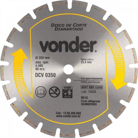 Disco diamantado para asfalto e concreto DCV 350 Vonder Menor preço em Disco diamantado para asfalto e concreto DCV 350 Vonder