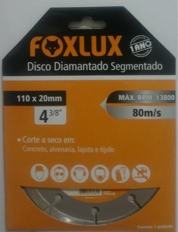 Disco Diamantado Segmentado 110mm x 20mm 3/8 Pol. Foxlux Menor preço em Disco Diamantado Segmentado 110mm x 20mm 3/8 Pol. Foxlux