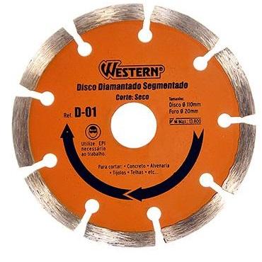 Disco Diamantado Segmentado Corte Seco 110mm Furo De 20mm Para Concreto Alvenaria Tijolos e Telhas Western D01 Menor preço em Disco Diamantado Segmentado Corte Seco 110mm Furo De 20mm Para Concreto Alvenaria Tijolos e Telhas Western D01