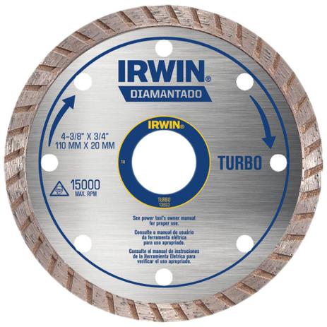 Disco Diamantado Turbo Irwin para Granito/Mármore 110mm x 20mm Menor preço em Disco Diamantado Turbo Irwin para Granito/Mármore 110mm x 20mm