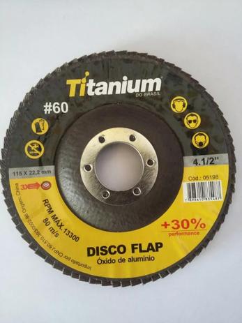 Disco Flap de Óxido de Alumínio de 4.1/2 Pol. Grão 60 Caixa com 20 Peças TITANIUM-05198 Menor preço em Disco Flap de Óxido de Alumínio de 4.1/2 Pol. Grão 60 Caixa com 20 Peças TITANIUM-05198