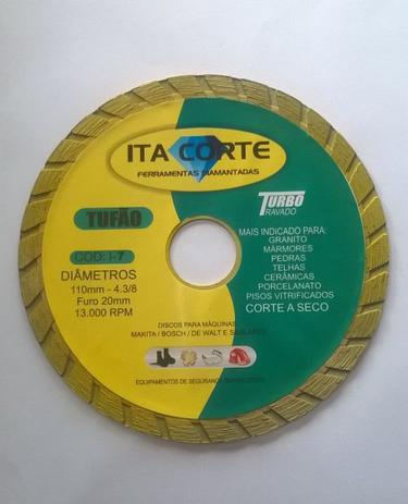 Disco ITA CORTE TUFÃO 110mm-4.3/8 furo 20mm 13000 RPM Para Granito-Marmore-Pedra Menor preço em Disco ITA CORTE TUFÃO 110mm-4.3/8 furo 20mm 13000 RPM Para Granito-Marmore-Pedra