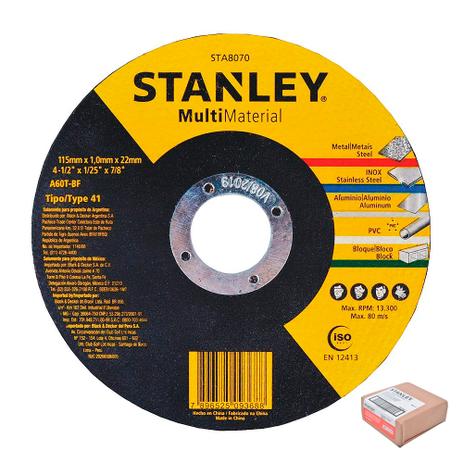 Disco Multicorte 4.1/2”x1mmx7/8” Stanley Kit c/ 25 Unidades Menor preço em Disco Multicorte 4.1/2”x1mmx7/8” Stanley Kit c/ 25 Unidades