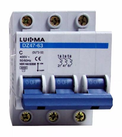 Disjuntor Tripolar 100A Curva C Din Mini Lukma Inmetro - Lcg eletro Menor preço em Disjuntor Tripolar 100A Curva C Din Mini Lukma Inmetro - Lcg eletro
