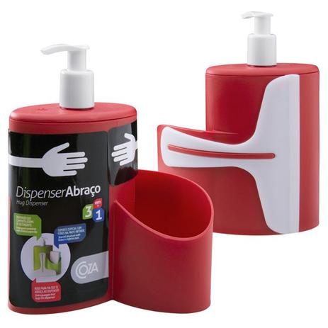 Dispenser Abraço 600ml Sobre A Pia Vermelho Com Rodinho Coza. Menor preço em Dispenser Abraço 600ml Sobre A Pia Vermelho Com Rodinho Coza.