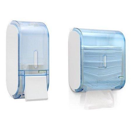 Dispenser Multiplo URBAN GLASS + Saboneteira AZUL Premisse Menor preço em Dispenser Multiplo URBAN GLASS + Saboneteira AZUL Premisse