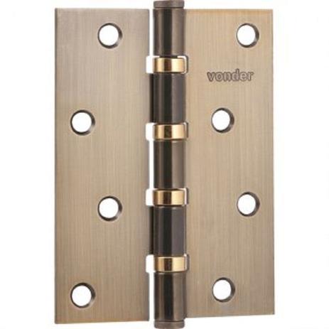 Dobradiça 4” com anel rolamento, latonada, com 3 peças, VONDER Menor preço em Dobradiça 4” com anel rolamento, latonada, com 3 peças, VONDER