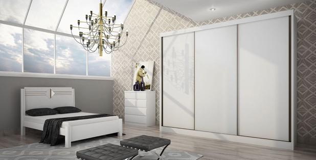 Dormitório Casal Completo 3 portas e 10 gavetas branco alto brilho Natus Novo Horizonte Menor preço em Dormitório Casal Completo 3 portas e 10 gavetas branco alto brilho Natus Novo Horizonte