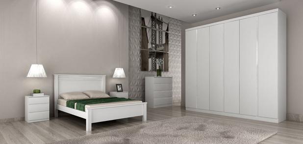 Dormitório Casal Completo 6 portas e 16 gavetas branco Evoluto Novo Horizonte Menor preço em Dormitório Casal Completo 6 portas e 16 gavetas branco Evoluto Novo Horizonte