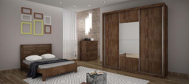 Dormitório Casal Completo com espelho 3 portas e 7 gavetas canela fosco Arezzo Novo Horizonte Menor preço em Dormitório Casal Completo com espelho 3 portas e 7 gavetas canela fosco Arezzo Novo Horizonte