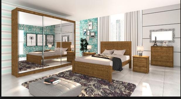 Dormitório Casal Los Angeles Espelhado Cor Imbuia Rustic - Tcil Móveis Menor preço em Dormitório Casal Los Angeles Espelhado Cor Imbuia Rustic - Tcil Móveis