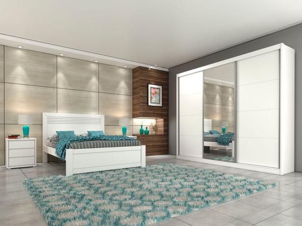 Dormitório Casal Los Angeles,roupeiro MDF,porta central espelhada,5 gavetas-Cor Neve - Tcil Móveis Menor preço em Dormitório Casal Los Angeles,roupeiro MDF,porta central espelhada,5 gavetas-Cor Neve - Tcil Móveis