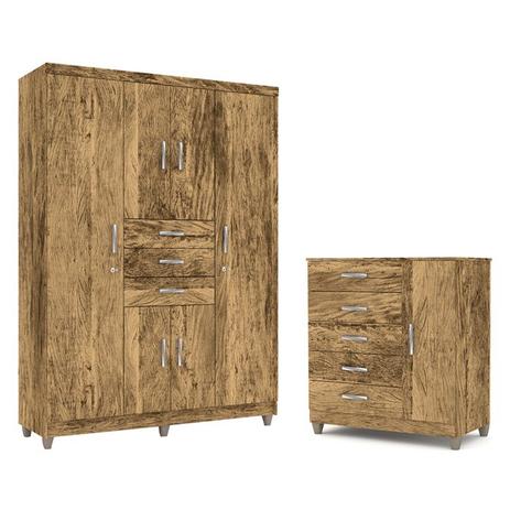 Dormitorio Casal Roupeiro Taurus/Comoda Line Castanho Rustico VLR Moveis Menor preço em Dormitorio Casal Roupeiro Taurus/Comoda Line Castanho Rustico VLR Moveis