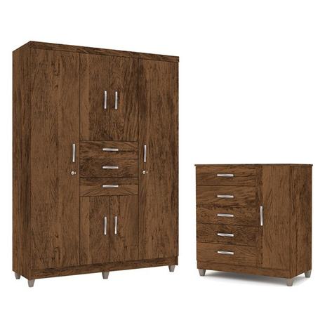 Dormitorio Casal Roupeiro Taurus/Comoda Line Imbuia Rustico VLR Moveis Menor preço em Dormitorio Casal Roupeiro Taurus/Comoda Line Imbuia Rustico VLR Moveis