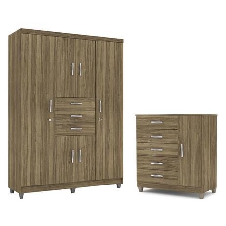 Dormitorio Casal Roupeiro Taurus/Comoda Line Pau Brasil VLR Moveis Menor preço em Dormitorio Casal Roupeiro Taurus/Comoda Line Pau Brasil VLR Moveis