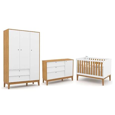 Dormitório Completo Infantil Unique 3 Portas, Cômoda com Porta e Berço Branco Soft/Freijó/Eco Wood - Matic Móveis Menor preço em Dormitório Completo Infantil Unique 3 Portas, Cômoda com Porta e Berço Branco Soft/Freijó/Eco Wood - Matic Móveis