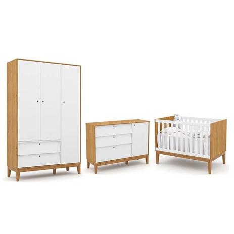 Dormitório Completo Infantil Unique 3 Portas, Cômoda com Porta e Berço Freijó/Branco Soft/Eco Wood - Matic Móveis Menor preço em Dormitório Completo Infantil Unique 3 Portas, Cômoda com Porta e Berço Freijó/Branco Soft/Eco Wood - Matic Móveis