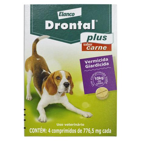 Drontal Plus Vermicida Cães 10kg Sabor Carne c/ 4 Comprimidos 776,5mg - Elanco Menor preço em Drontal Plus Vermicida Cães 10kg Sabor Carne c/ 4 Comprimidos 776,5mg - Elanco