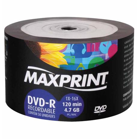 Dvd-r 120min 4,7gb aud/dad 1x-16x / 50un / maxprint Menor preço em Dvd-r 120min 4,7gb aud/dad 1x-16x / 50un / maxprint