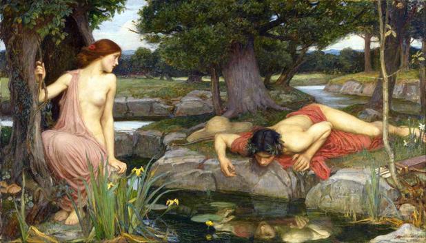 Echo e Narciso - John W. Waterhouse - Tela 60x104 Para Quadro - Santhatela Menor preço em Echo e Narciso - John W. Waterhouse - Tela 60x104 Para Quadro - Santhatela