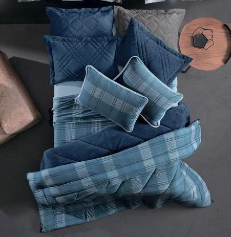 Edredom King Blend Malha Kilt Blu Altenburg Menor preço em Edredom King Blend Malha Kilt Blu Altenburg