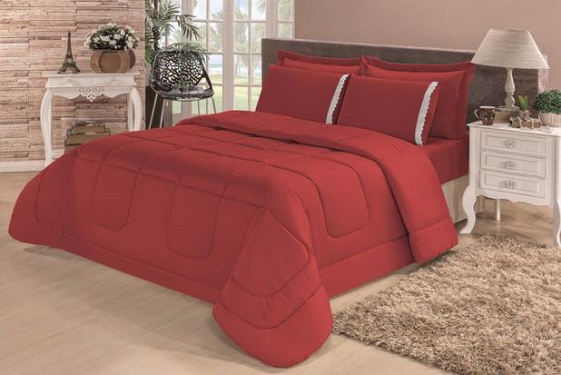 Edredom Quality Casa Dona Dupla Face Casal Queen 240x210cm Vermelho Menor preço em Edredom Quality Casa Dona Dupla Face Casal Queen 240x210cm Vermelho