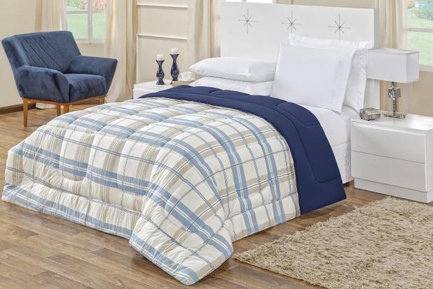 Edredom Quality Casal King Malha 100 Algodão Xadrez Azul - Home fernandes Menor preço em Edredom Quality Casal King Malha 100 Algodão Xadrez Azul - Home fernandes