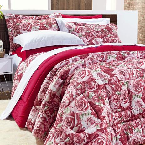 Edredom Queen Safari Malha 01 Peça Bernadete Casa Floral Vermelho Menor preço em Edredom Queen Safari Malha 01 Peça Bernadete Casa Floral Vermelho