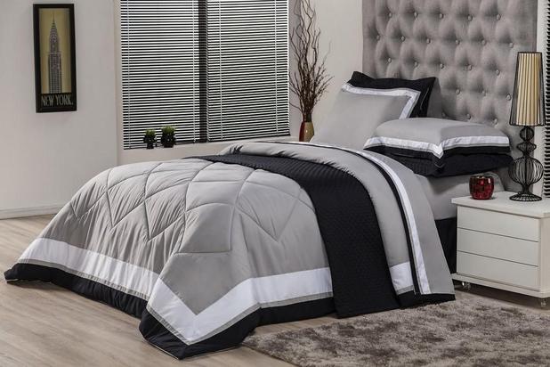 Edredom Queen Soft Comfort Cinza e Branco - Plumasul Menor preço em Edredom Queen Soft Comfort Cinza e Branco - Plumasul