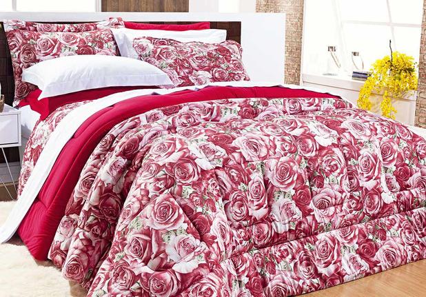 Edredom Safari Queen Rosas Malha Penteada cor Vermelho com 1 peça - Bernadete casa Menor preço em Edredom Safari Queen Rosas Malha Penteada cor Vermelho com 1 peça - Bernadete casa