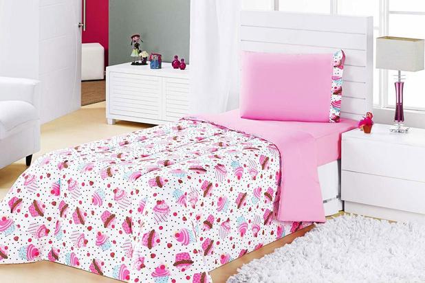 Edredom Solteiro Doces Bolinho Cupcake em Rosa em tecido Algodão com Poliester - Edredom Kids - Aquarela Menor preço em Edredom Solteiro Doces Bolinho Cupcake em Rosa em tecido Algodão com Poliester - Edredom Kids - Aquarela