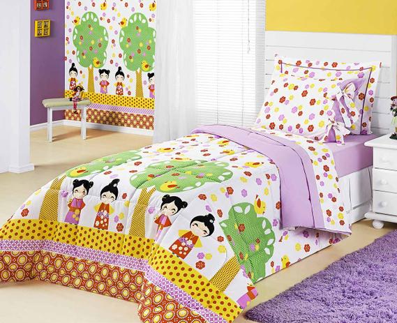 Edredom Solteiro Kokeshi Japonesa Colorido Estampado com 2 peças - Aquarela é boa?