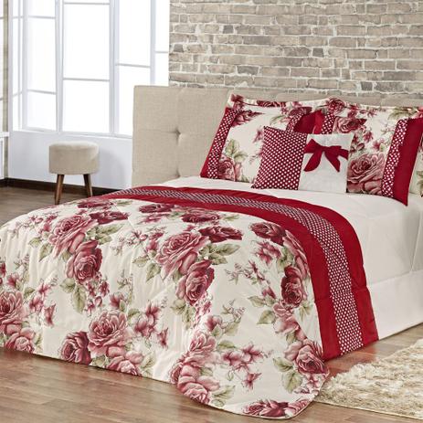 Edredom Vitoria Casal Queen Floral Varais Cores Kit 7Peças - Sarah enxovais Menor preço em Edredom Vitoria Casal Queen Floral Varais Cores Kit 7Peças - Sarah enxovais