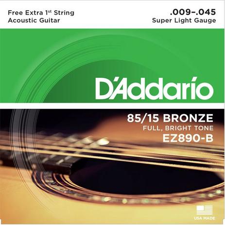 Encordoamento D'Addario P/ Violão Aço Super Light EZ890-B 9/45 - EC0090 Menor preço em Encordoamento D'Addario P/ Violão Aço Super Light EZ890-B 9/45 - EC0090