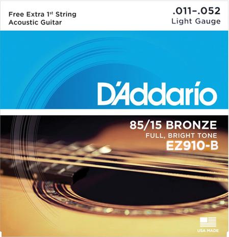 Encordoamento de aço para violão ez910-b 6 cordas light .011-.052 - corda mi extra - D”addario Menor preço em Encordoamento de aço para violão ez910-b 6 cordas light .011-.052 - corda mi extra - D”addario