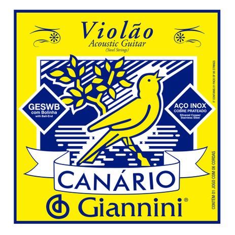 Encordoamento para Violão aço com bolinha GESWB - Canário - Canario Menor preço em Encordoamento para Violão aço com bolinha GESWB - Canário - Canario