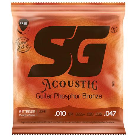 Encordoamento Para Violão Aço SG 010 Phosphor Bronze + Mi Extra e Palheta - Sg strings Menor preço em Encordoamento Para Violão Aço SG 010 Phosphor Bronze + Mi Extra e Palheta - Sg strings