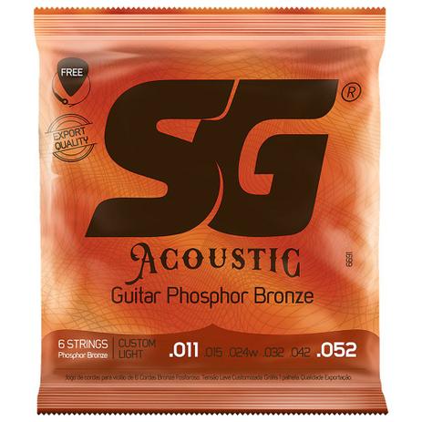 Encordoamento Para Violão Aço SG 011 Phosphor Bronze + Mi Extra e Palheta - Sg strings Menor preço em Encordoamento Para Violão Aço SG 011 Phosphor Bronze + Mi Extra e Palheta - Sg strings