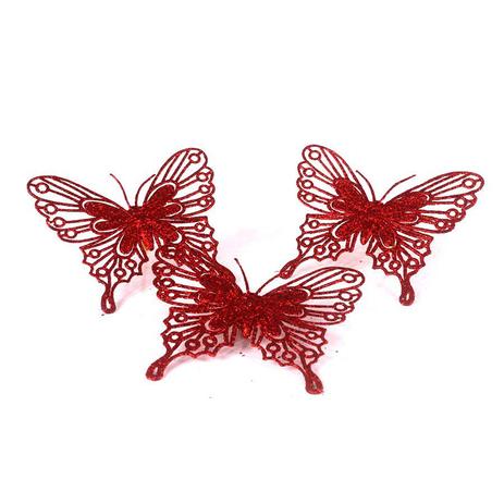 Enfeite Borboleta com Glitter Vermelha - 3 Unidades - Aluá festas Menor preço em Enfeite Borboleta com Glitter Vermelha - 3 Unidades - Aluá festas