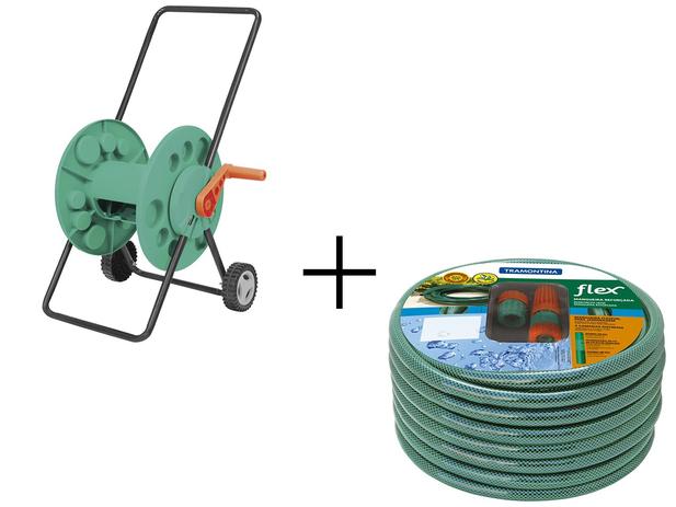Enrolador de Mangueira C/ Rodinhas Até 60m + Mangueira Para Jardim Flex 20m - Tramontina Menor preço em Enrolador de Mangueira C/ Rodinhas Até 60m + Mangueira Para Jardim Flex 20m - Tramontina