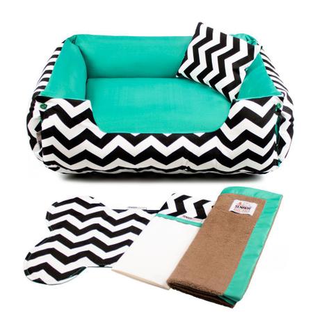 Enxoval Cama de Cachorro Dupla Face Lola - G - Chevron Verde - Senhor Bicho Menor preço em Enxoval Cama de Cachorro Dupla Face Lola - G - Chevron Verde - Senhor Bicho