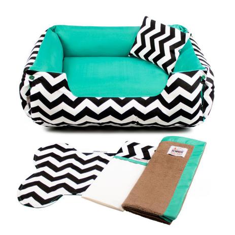 Menor preço em Enxoval Cama de Cachorro Dupla Face Lola - G - Chevron Verde - Senhor Bicho