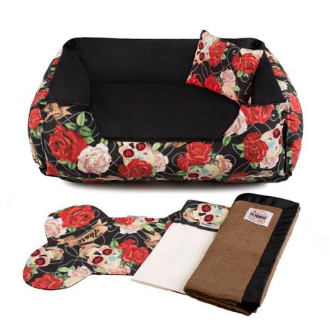Enxoval Cama Pet Cachorro Gato Dupla Face Lola - EGG - Caveiras Preto - Senhor bicho Menor preço em Enxoval Cama Pet Cachorro Gato Dupla Face Lola - EGG - Caveiras Preto - Senhor bicho