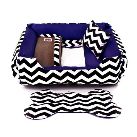 Enxoval Cama Pet Cachorro Gato Dupla Face Lola - EGG - Chevron Navy - Senhor bicho é boa?