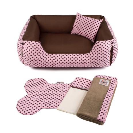 Enxoval Cama Pet Cachorro Gato Dupla Face Lola - EGG - Rosa Poá Marrom - Senhor bicho é boa?