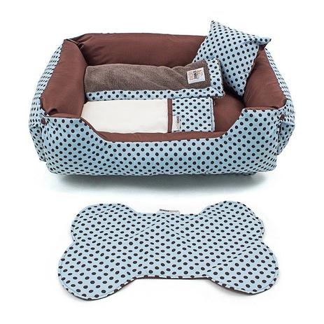 Enxoval Cama Pet Cachorro Gato Dupla Face Lola - M - Azul Poá Marrom - Senhor bicho Menor preço em Enxoval Cama Pet Cachorro Gato Dupla Face Lola - M - Azul Poá Marrom - Senhor bicho